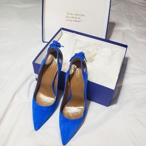 Aquazzura blue suede tassle pumps
